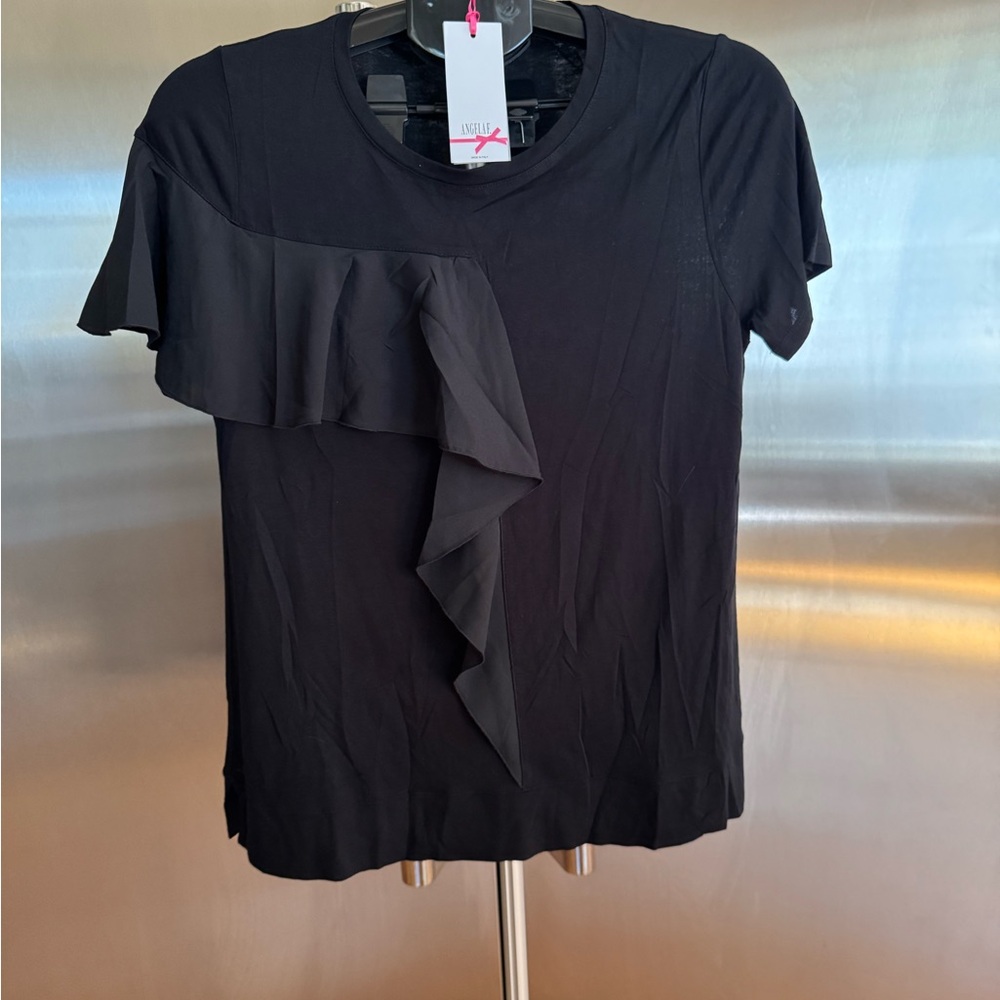 ANGELAF. Elegant Black Ruffle Blouse. Made in Italy